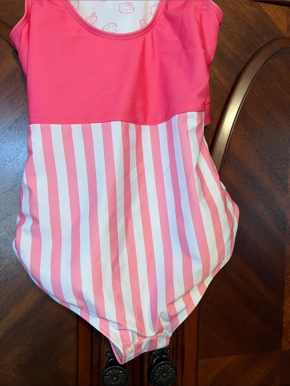 Hello Kitty Hot Pink and White Striped Girls Swim Suit